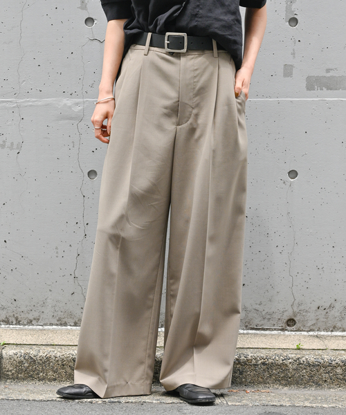 22SS【新品】☆CALEE：トロピカル素材　スラックスパンツ　チャコール　L Perfect Suit FActory スラックス 軽量＆清涼パンツ トロピカル
