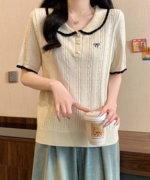 【美品】AND MARY ヴィヴィアンニットリボントップス ベージュ andmary ヴィヴィアンニットリボントップス ベージュ