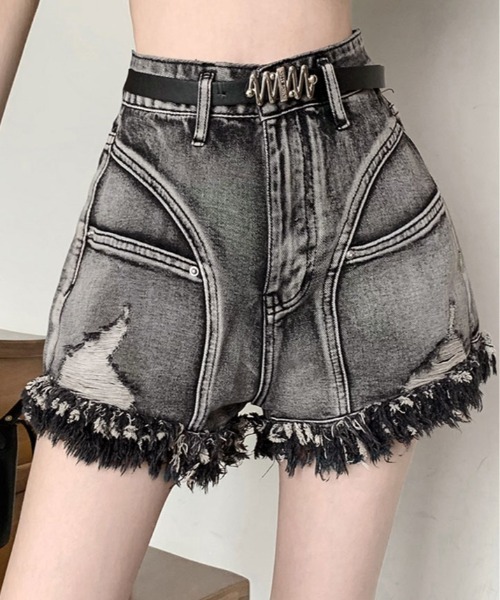 kirakiraShop(キラキラショップ)の「ベルト付き ダメージ デニム ショートパンツ(デニムパンツ・レディース・ブラック・S/M/L)」の19枚目の写真