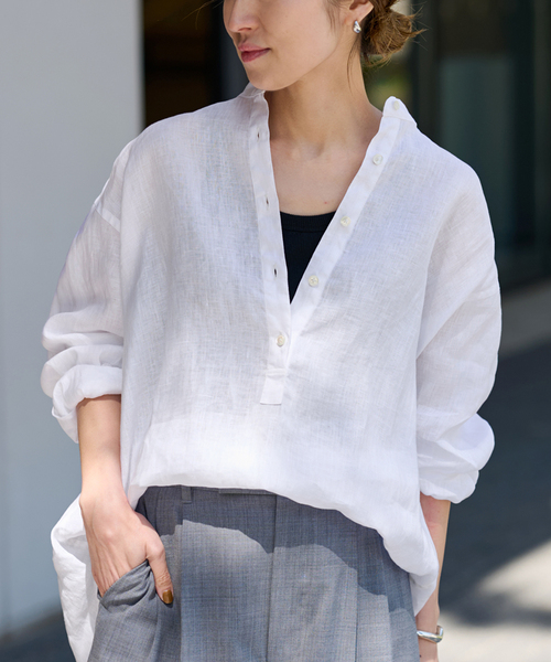 ≪WEB限定追加≫フレンチリネンバンドカラー 4（シャツ/ブラウス