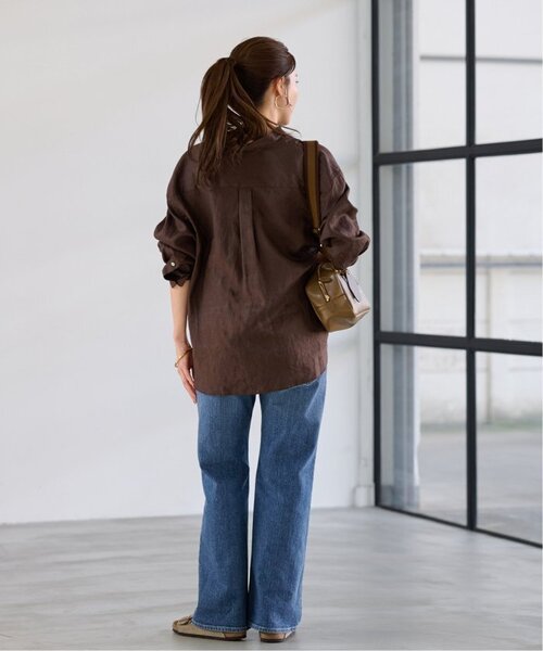 FRAMeWORK フレンチリネンバンドカラー シャツ ネイビー ≪追加≫フレンチリネンバンドカラー3（シャツ/ブラウス