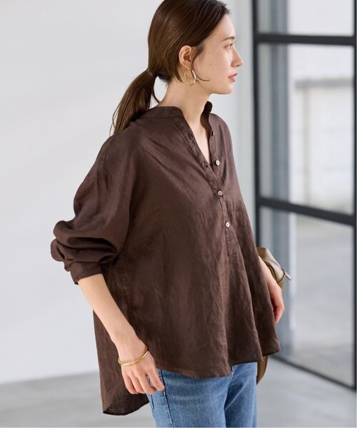【新品】FRAMWORK フレンチリネンシャツ ブラック 追加4》手洗い可 / 2wayフレンチリネンシャツ（シャツ／ブラウス