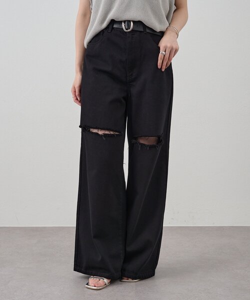 SHENERY(シーナリー)の「ダメージデニムパンツ(デニムパンツ・レディース・ホワイト/ブラック・38/36)」の1枚目の写真