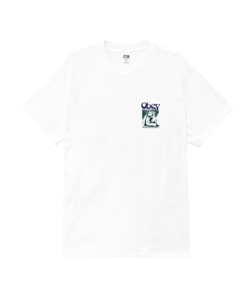 OBEY(オベイ)の「OBEY STOP WORRY NOW CLASSIC T-SHIRT(オベイ ストップ ウォーリー ナウ クラシックTシャツ)(Tシャツ/カットソー・メンズ・ペールイエロー/グリーン系/ホワイト・X-LARGE/LARGE/MEDIUM)」の4枚目の写真
