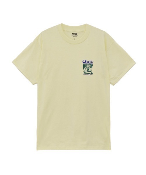 OBEY(オベイ)の「OBEY STOP WORRY NOW CLASSIC T-SHIRT(オベイ ストップ ウォーリー ナウ クラシックTシャツ)(Tシャツ/カットソー・メンズ・ペールイエロー/グリーン系/ホワイト・X-LARGE/LARGE/MEDIUM)」の6枚目の写真