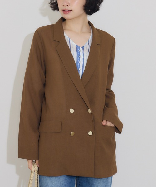 KATHARINE ROSS（キャサリンロス）の「【KATHARINE ROSS】リネン調ダブルジャケット（テーラードジャケット・レディース・ブラック/ブラウン・MEDIUM）」の2枚目の写真