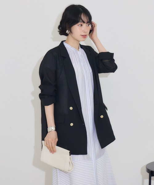 KATHARINE ROSS（キャサリンロス）の「【KATHARINE ROSS】リネン調ダブルジャケット（テーラードジャケット・レディース・ブラック/ブラウン・MEDIUM）」の8枚目の写真