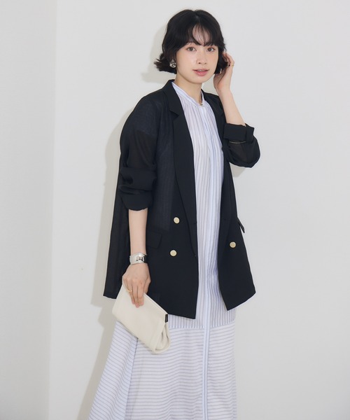 KATHARINE ROSS（キャサリンロス）の「【KATHARINE ROSS】リネン調ダブルジャケット（テーラードジャケット・レディース・ブラック/ブラウン・MEDIUM）」の9枚目の写真