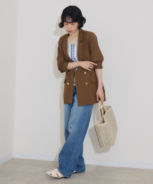 KATHARINE ROSS（キャサリンロス）の「【KATHARINE ROSS】リネン調ダブルジャケット（テーラードジャケット・レディース・ブラック/ブラウン・MEDIUM）」の13枚目の写真