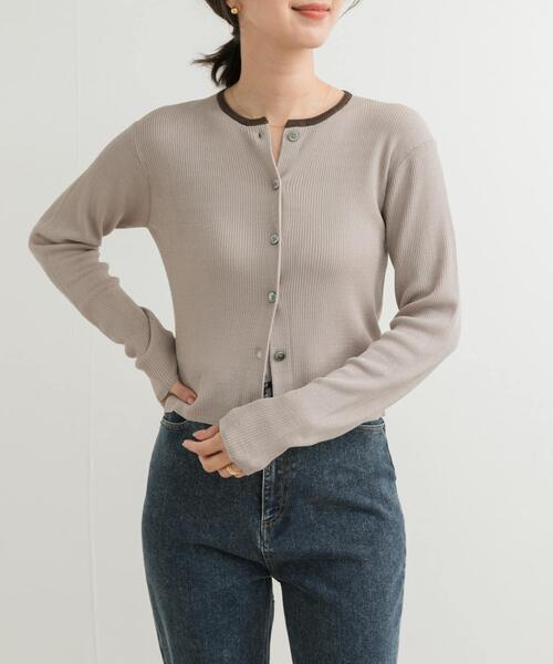 audrey and john wad（オードリーアンドジョンワッド）の「『別注』Audrey and John Wad×DOORS　バイカラーカーディガン（カーディガン/ボレロ・レディース・グレー系その他/ブラウン系その他・FREE）」の4枚目の写真