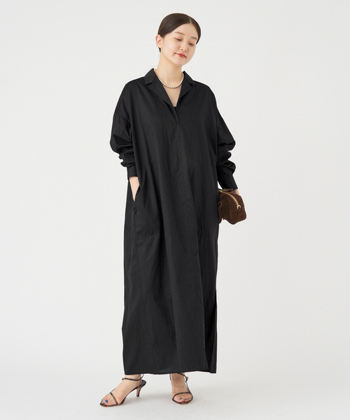 IENA（イエナ）の「《WEB限定/追加》ハイカウントツイルシャツワンピース（ワンピース・レディース・ブラック/キャメル・FREE）」の3枚目の写真