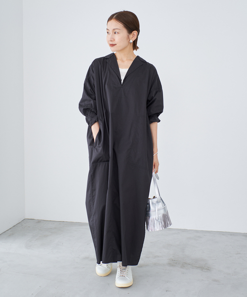 IENA（イエナ）の「《WEB限定/追加》ハイカウントツイルシャツワンピース（ワンピース・レディース・ブラック/キャメル・FREE）」の4枚目の写真