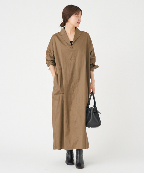 IENA（イエナ）の「《WEB限定/追加》ハイカウントツイルシャツワンピース（ワンピース・レディース・ブラック/キャメル・FREE）」の5枚目の写真
