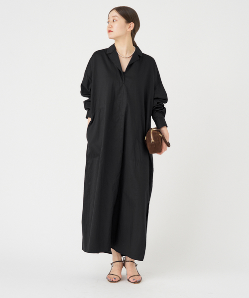 IENA（イエナ）の「《WEB限定/追加》ハイカウントツイルシャツワンピース（ワンピース・レディース・ブラック/キャメル・FREE）」の7枚目の写真