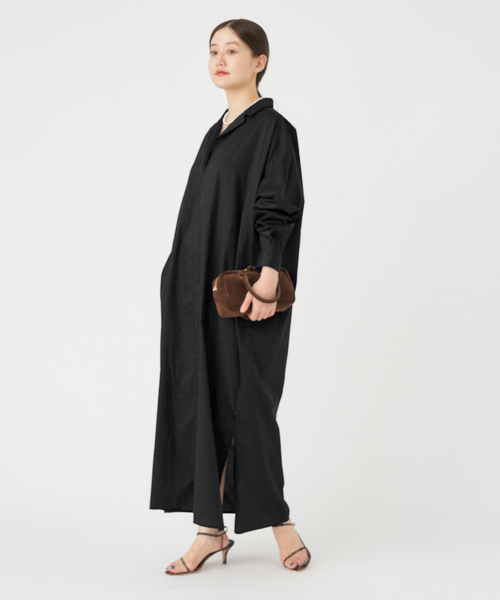 IENA（イエナ）の「《WEB限定/追加》ハイカウントツイルシャツワンピース（ワンピース・レディース・ブラック/キャメル・FREE）」の8枚目の写真