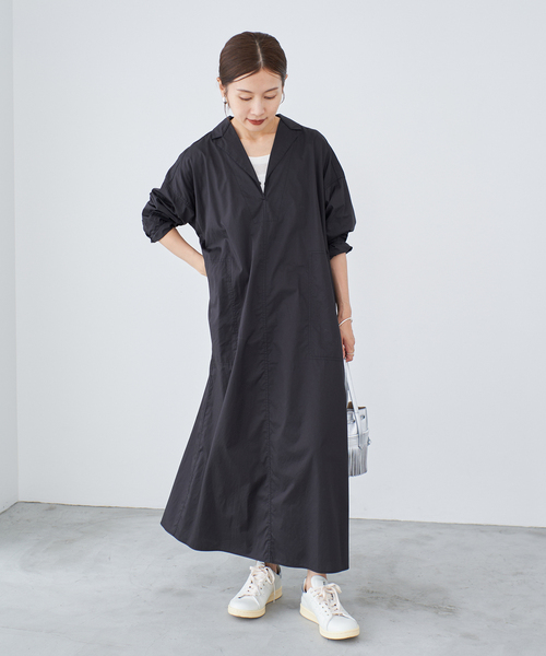 IENA（イエナ）の「《WEB限定/追加》ハイカウントツイルシャツワンピース（ワンピース・レディース・ブラック/キャメル・FREE）」の10枚目の写真