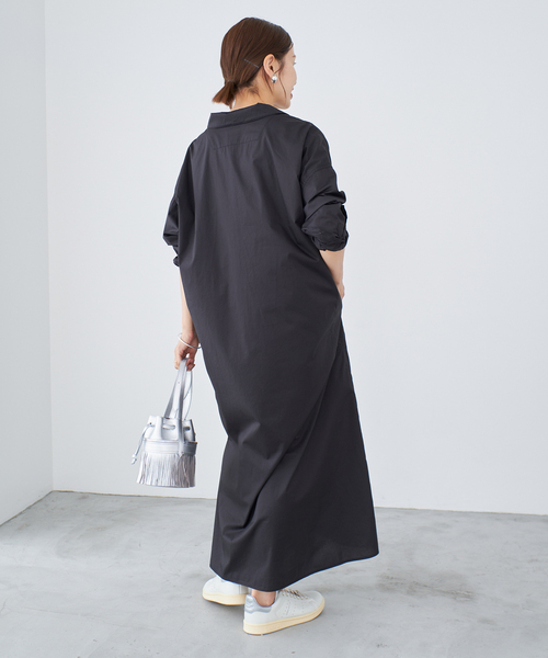 IENA（イエナ）の「《WEB限定/追加》ハイカウントツイルシャツワンピース（ワンピース・レディース・ブラック/キャメル・FREE）」の12枚目の写真