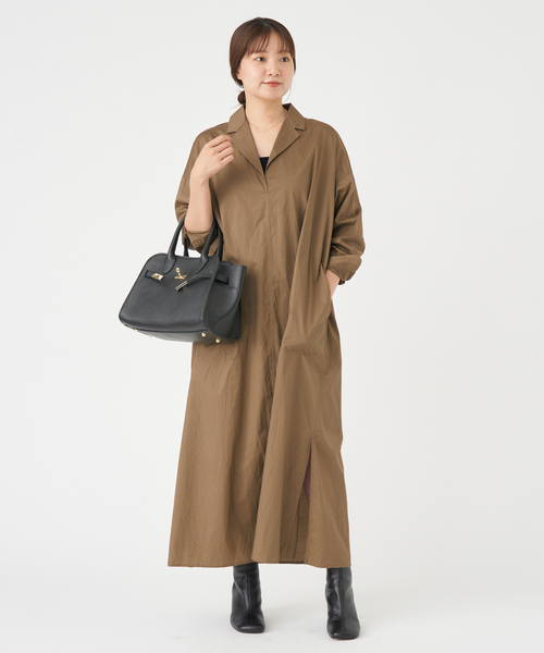 IENA（イエナ）の「《WEB限定/追加》ハイカウントツイルシャツワンピース（ワンピース・レディース・ブラック/キャメル・FREE）」の17枚目の写真