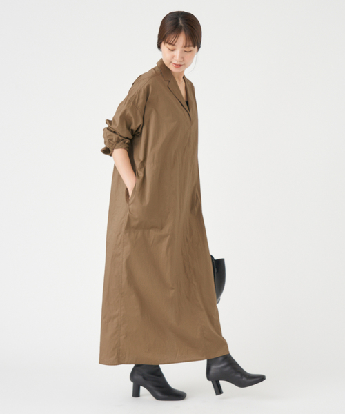 IENA（イエナ）の「《WEB限定/追加》ハイカウントツイルシャツワンピース（ワンピース・レディース・ブラック/キャメル・FREE）」の18枚目の写真