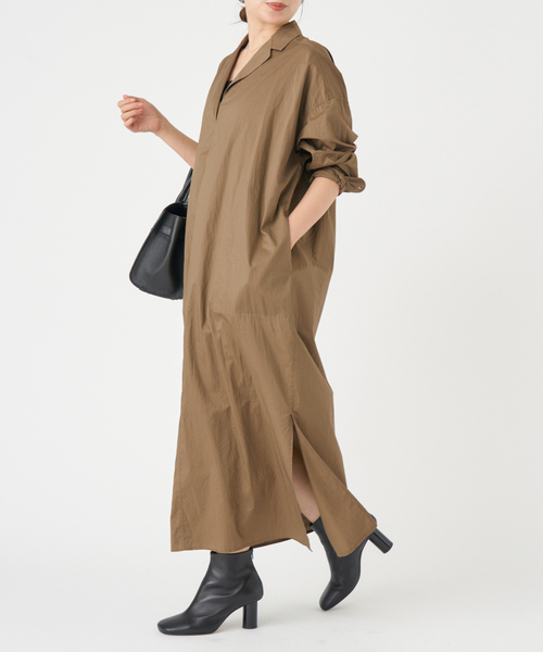 IENA（イエナ）の「《WEB限定/追加》ハイカウントツイルシャツワンピース（ワンピース・レディース・ブラック/キャメル・FREE）」の20枚目の写真