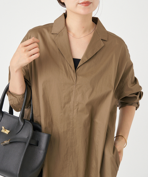 IENA（イエナ）の「《WEB限定/追加》ハイカウントツイルシャツワンピース（ワンピース・レディース・ブラック/キャメル・FREE）」の22枚目の写真