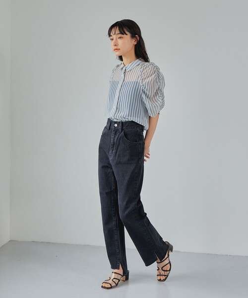 EMMEL REFINES（エメルリファインズ）の「＜EMMEL REFINES＞EM シアーストライプ ソデギャザー ブラウス（シャツ/ブラウス・レディース・ライトグレー/ライトブルー・FREE）」の8枚目の写真