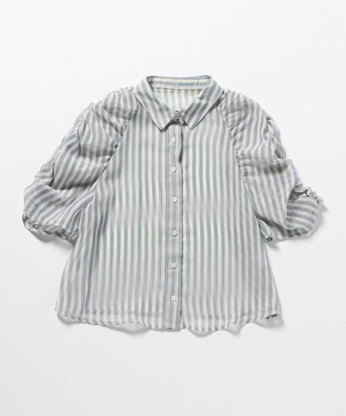 EMMEL REFINES（エメルリファインズ）の「＜EMMEL REFINES＞EM シアーストライプ ソデギャザー ブラウス（シャツ/ブラウス・レディース・ライトグレー/ライトブルー・FREE）」の22枚目の写真