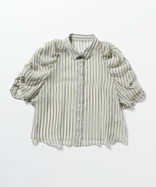EMMEL REFINES（エメルリファインズ）の「＜EMMEL REFINES＞EM シアーストライプ ソデギャザー ブラウス（シャツ/ブラウス・レディース・ライトグレー/ライトブルー・FREE）」の17枚目の写真
