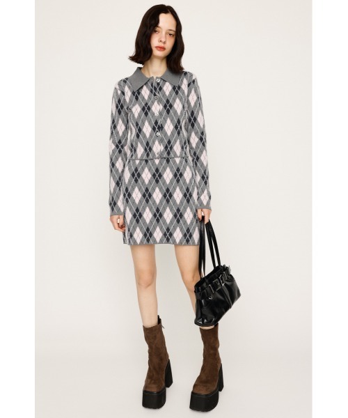SLY（スライ）の「ARGYLE CHECK HG S/SK アーガイルチェック ハイゲージレッグ ミニスカート 秋服（スカート・レディース・ブルー/グレー/ブラック・FREE）」の2枚目の写真