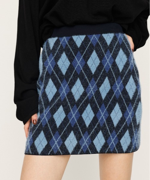 SLY（スライ）の「ARGYLE CHECK HG S/SK アーガイルチェック ハイゲージレッグ ミニスカート 秋服（スカート・レディース・ブルー/グレー/ブラック・FREE）」の3枚目の写真