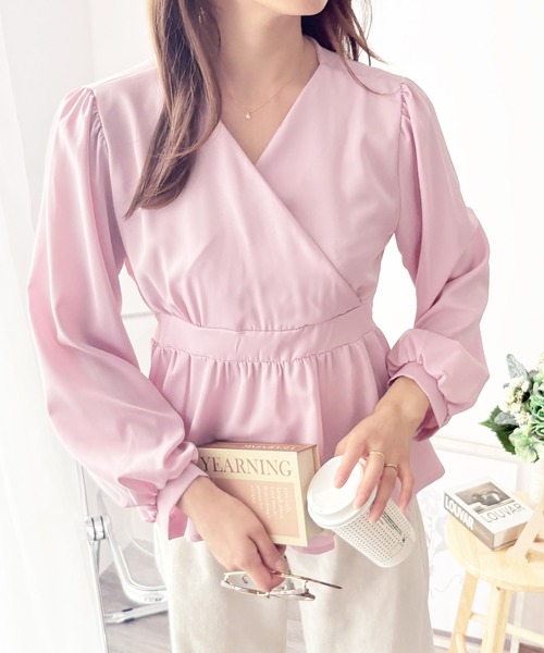 Dewlily(デューリリー)の「甘すぎずきれいめコーデにも◎ カシュクール風リボンフレアブラウス(シャツ/ブラウス・レディース・ブルー/ピンク/ホワイト・XL/S/M/L)」の17枚目の写真