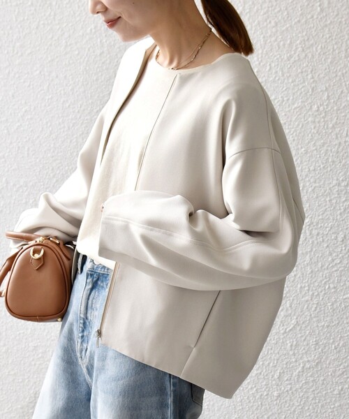 SHIPS any:〈洗濯機可能〉ダブルクロス ノーカラー ジップ ブルゾン