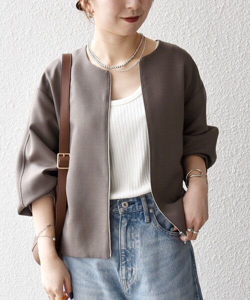 SHIPS any:〈洗濯機可能〉ダブルクロス ノーカラー ジップ