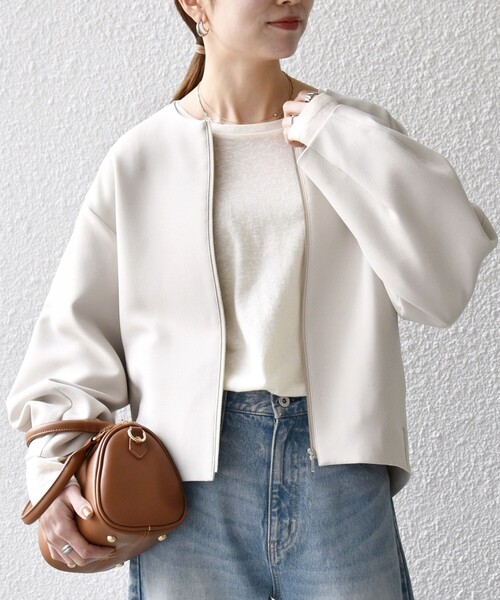 SHIPS any:〈洗濯機可能〉ダブルクロス ノーカラー ジップ ブルゾン