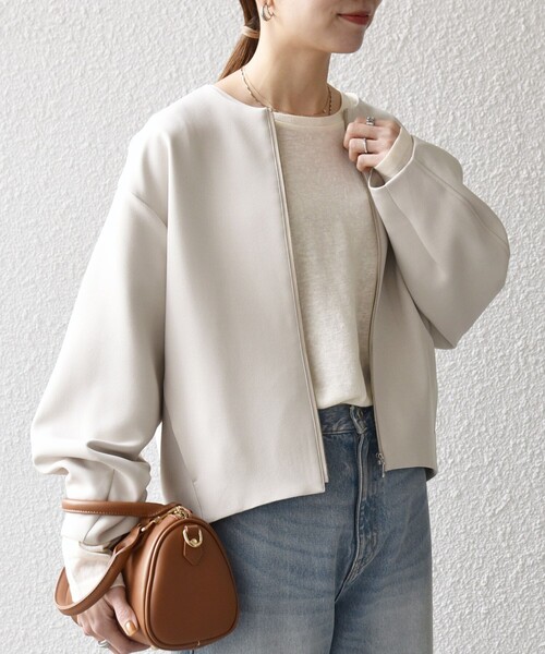 SHIPS any:〈洗濯機可能〉ダブルクロス ノーカラー ジップ