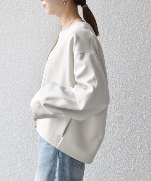 SHIPS any:〈洗濯機可能〉ダブルクロス ノーカラー ジップ ブルゾン