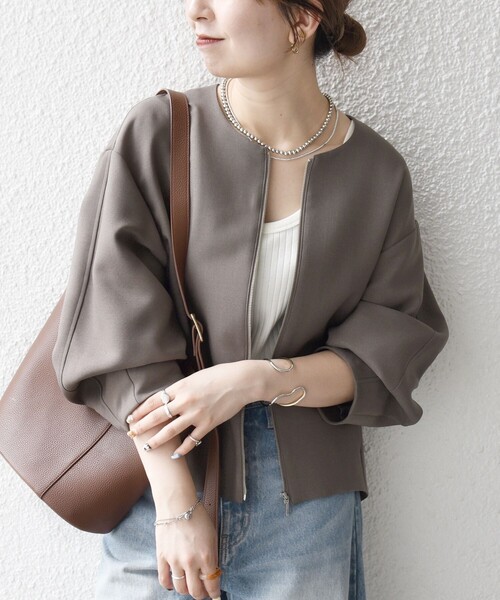 【新品未使用】SHIPS anyダブルクロスノーカラージップブルゾン黒 一部追加予約》SHIPS any:〈洗濯機可能〉ダブルクロス ノーカラー