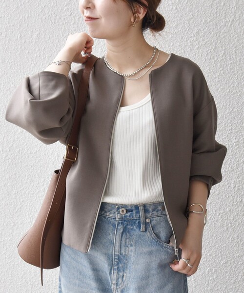 SHIPS any:〈洗濯機可能〉ダブルクロス ノーカラー ジップ ブルゾン