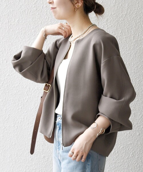 SHIPS any:〈洗濯機可能〉ダブルクロス ノーカラー ジップ ブルゾン