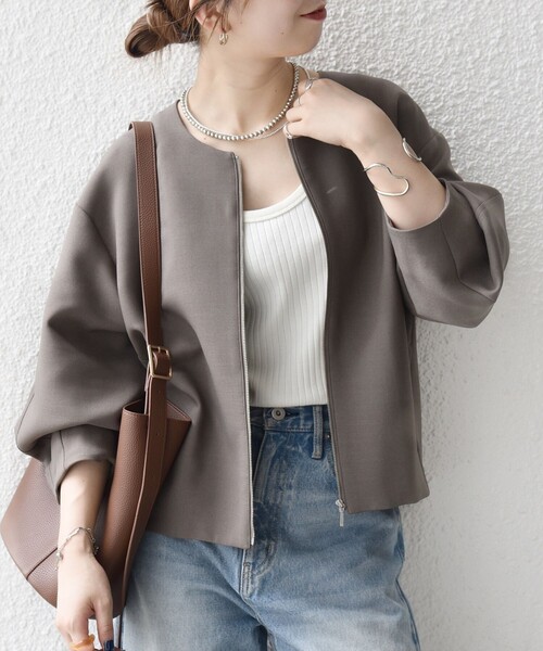 SHIPS any:〈洗濯機可能〉ダブルクロス ノーカラー ジップ