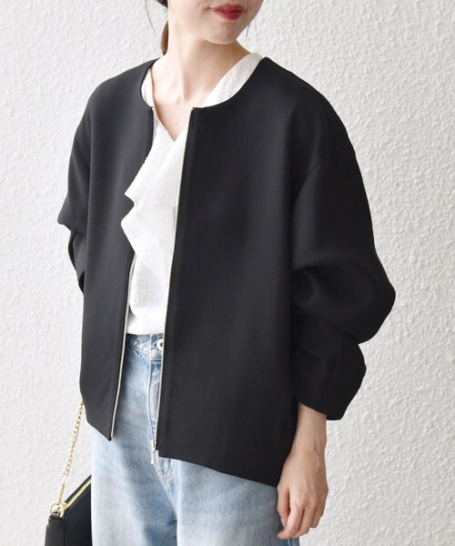 SHIPS any:〈洗濯機可能〉ダブルクロス ノーカラー ジップ