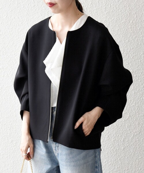 SHIPS any:〈洗濯機可能〉ダブルクロス ノーカラー ジップ