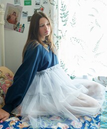 完売品 新品 CAROLINA GLASER フリルチュール ワンピース ブルー CAROLINA GLASER（カロリナ グレイサー）の「△CAROLINA GLASER