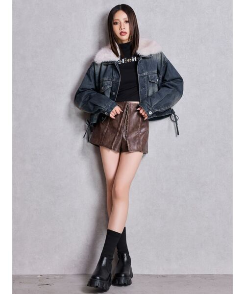 GYDA(ジェイダ)の「Felicity MIX material patchトップス(Tシャツ/カットソー・レディース・オフホワイト/ブラック・FREE)」の5枚目の写真