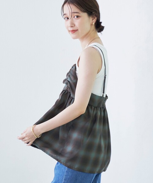 coen（コーエン）の「シアーオンブレチェックギャザーキャミソール（キャミソール・レディース・ネイビー/オフホワイト/ブラウン・FREE）」の22枚目の写真