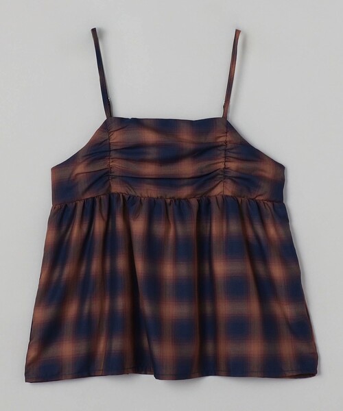 coen（コーエン）の「シアーオンブレチェックギャザーキャミソール（キャミソール・レディース・ネイビー/オフホワイト/ブラウン・FREE）」の10枚目の写真