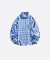 U:UME ブルーのデザインシャツ　ブラウス　おしゃれ　可愛い　ユーム U:UME（ユーム）の「Stripe Design Shirt（シャツ/ブラウス