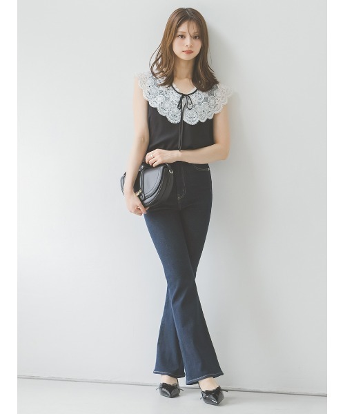 【美品】SNIDEL ハイウエストフレアデニムパンツ 00 ブラック STYLEUPPANTS】ハイウエストフレア（その他パンツ）｜SNIDEL