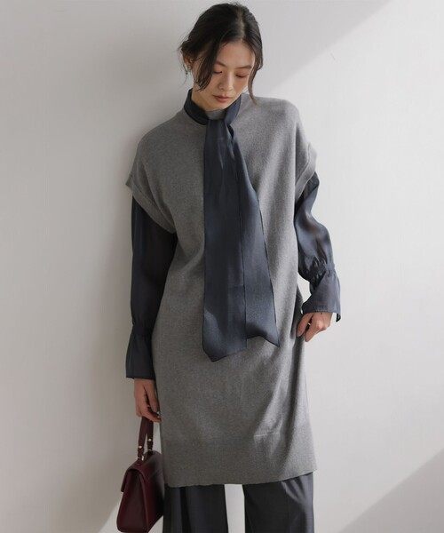 コットンカシミヤチュニック丈ニットワンピース