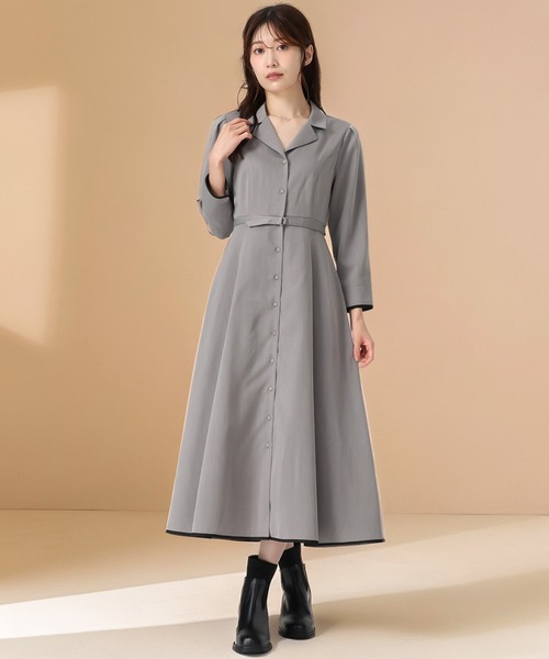 MISCHMASCH テーラー襟配色ワンピース チェック柄 黒 セール】2025秋冬新作 テーラー襟配色ワンピース（ワンピース）｜MISCH